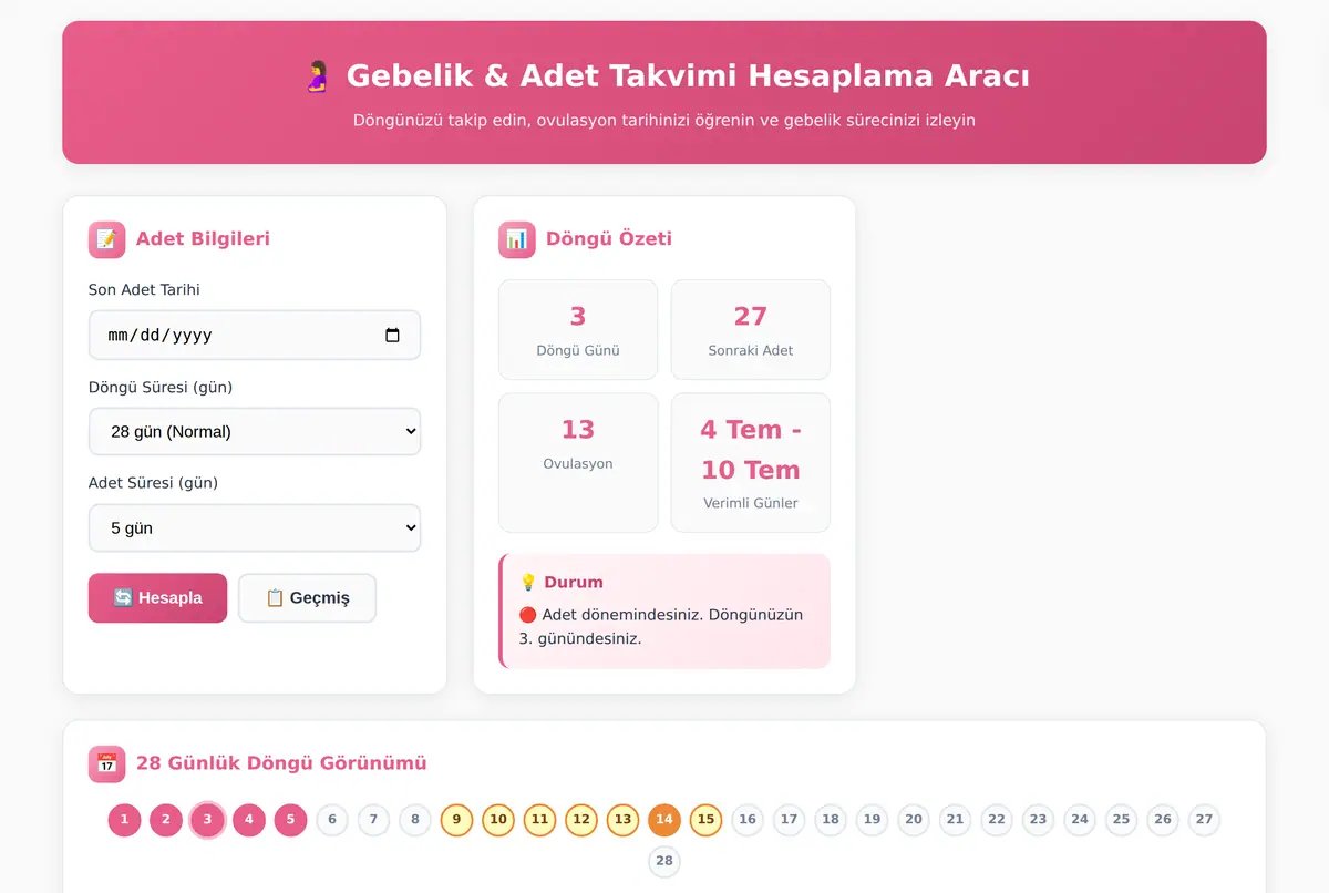 Gebelik & Adet Takvimi Hesaplama Aracı ekran görüntüsü 2