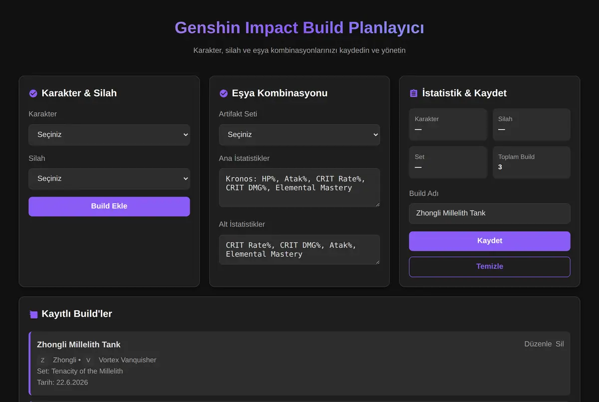 Genshin Impact Build Planlayıcı ekran görüntüsü 2