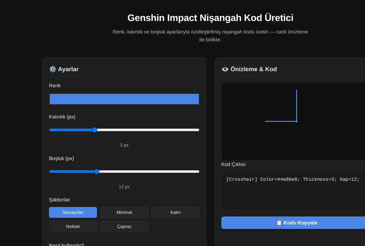 Genshin Impact Nişangah Kod Üretici ekran görüntüsü