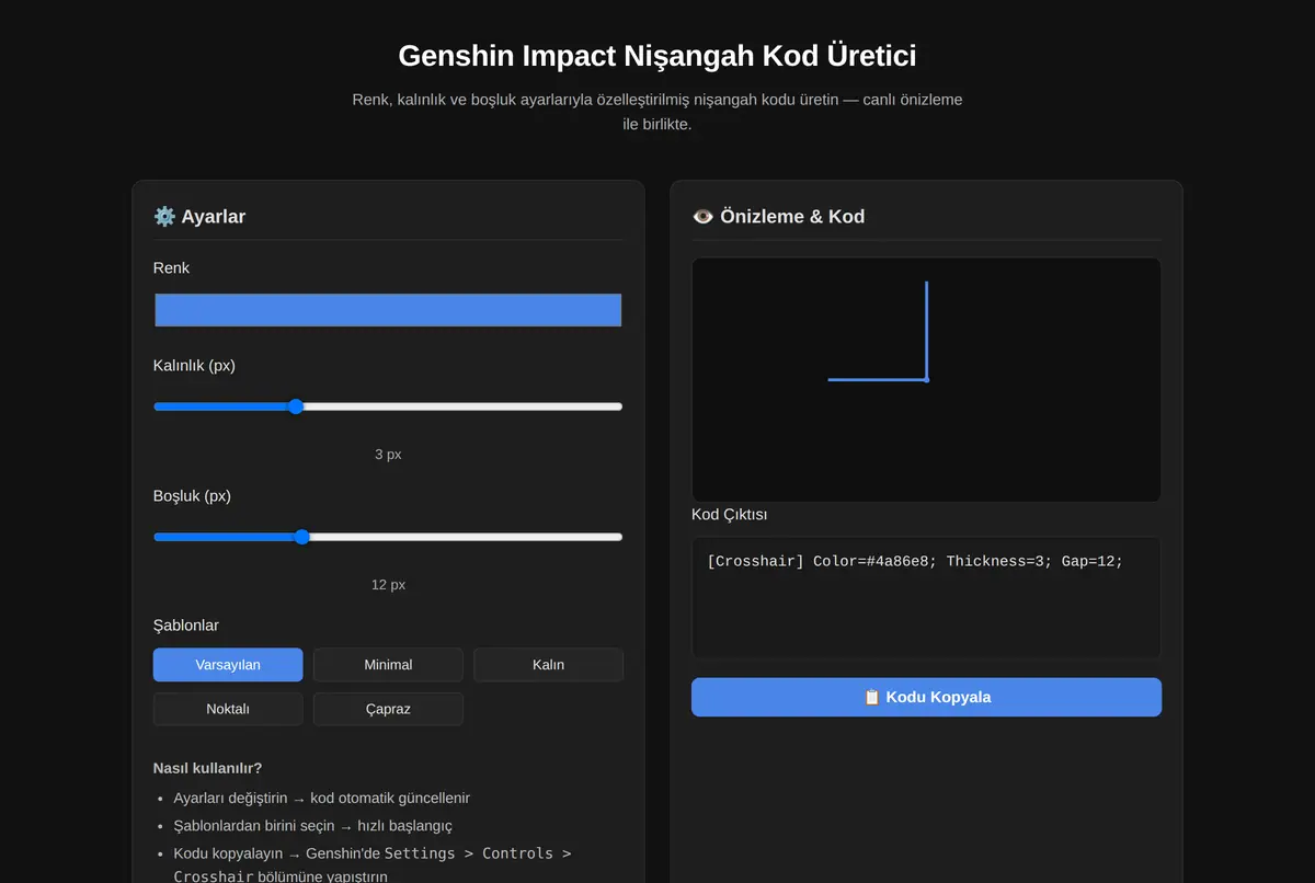 Genshin Impact Nişangah Kod Üretici ekran görüntüsü 2