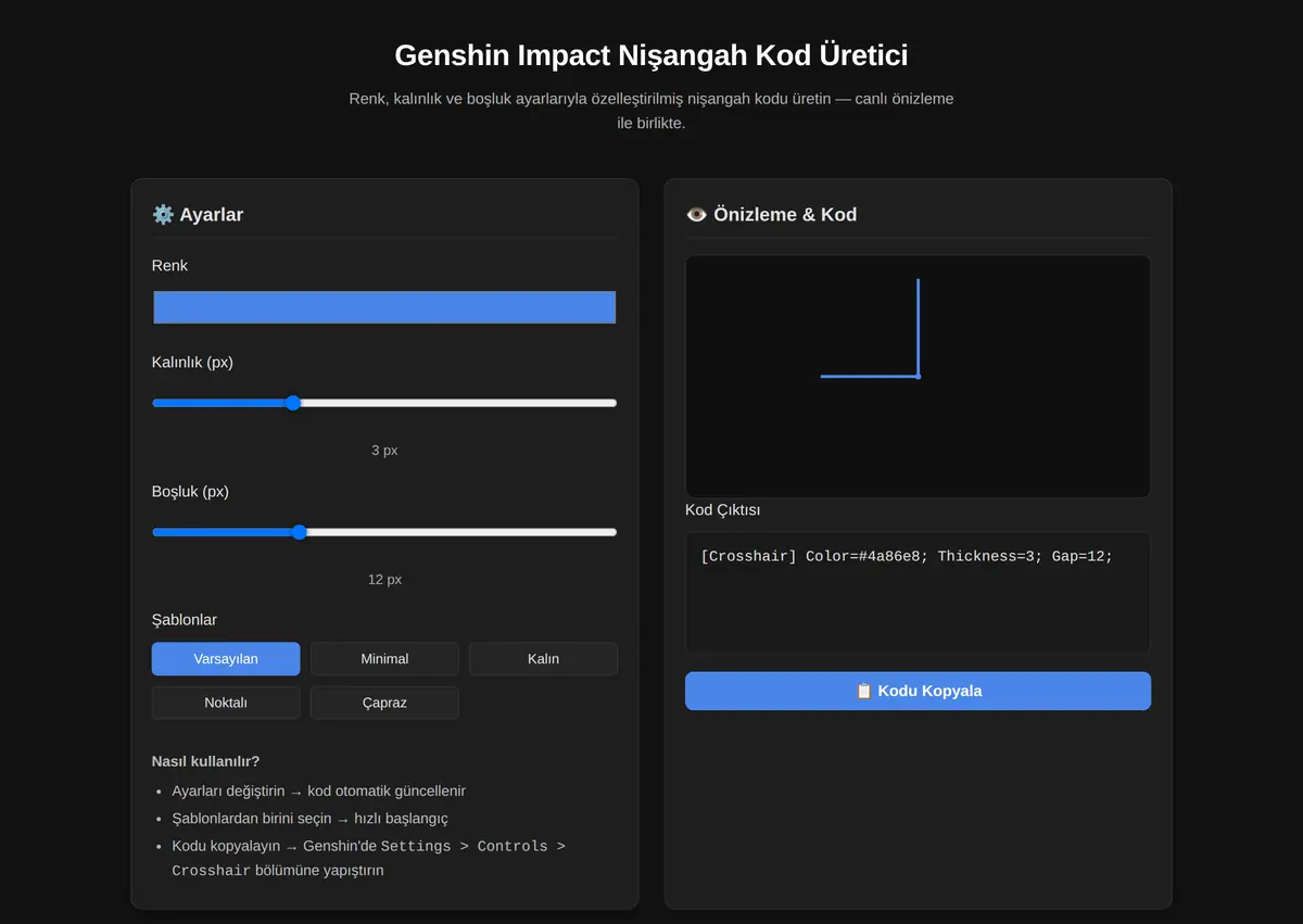 Genshin Impact Nişangah Kod Üretici ekran görüntüsü 3