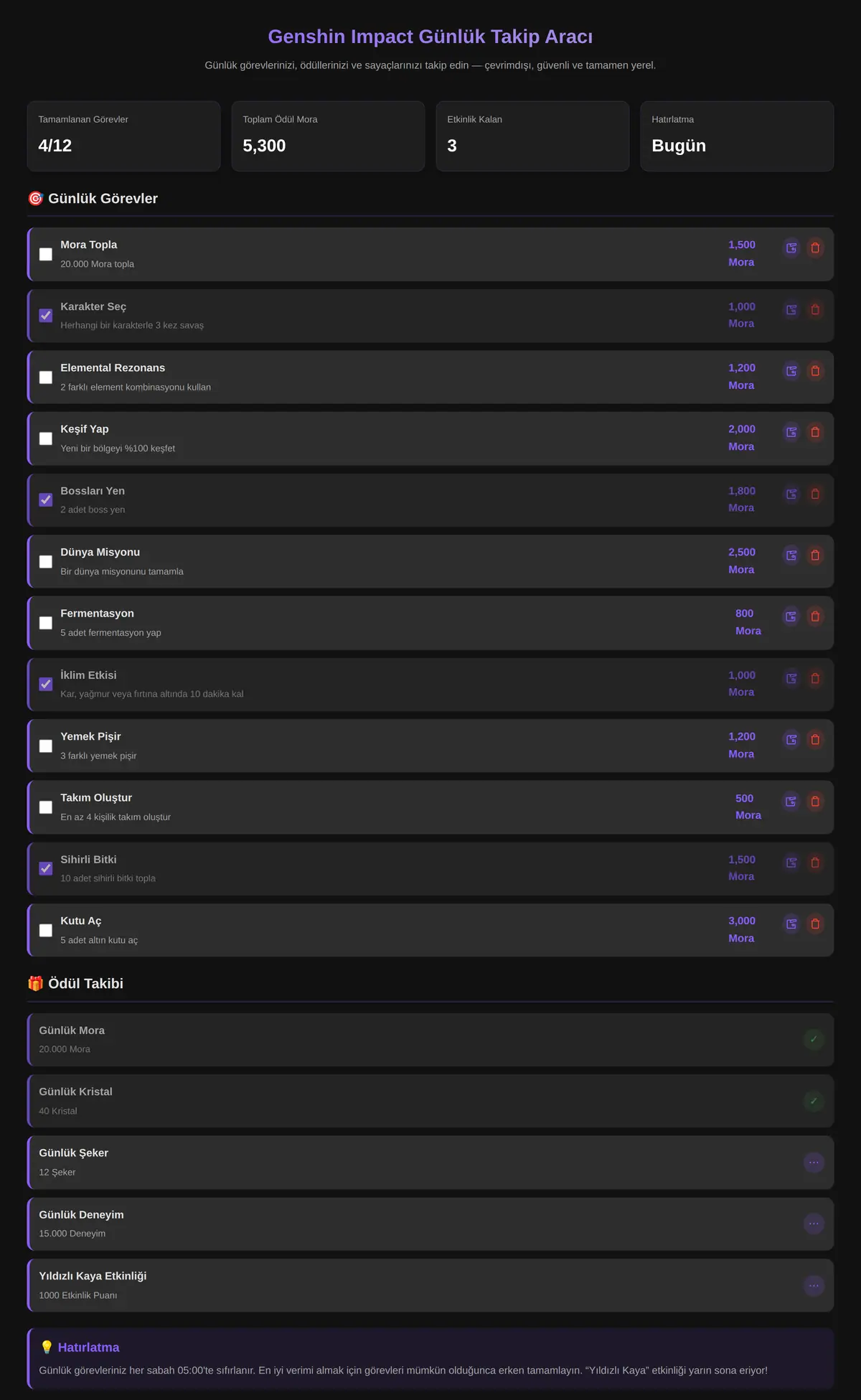 Genshin Impact Günlük Takip Aracı ekran görüntüsü 3