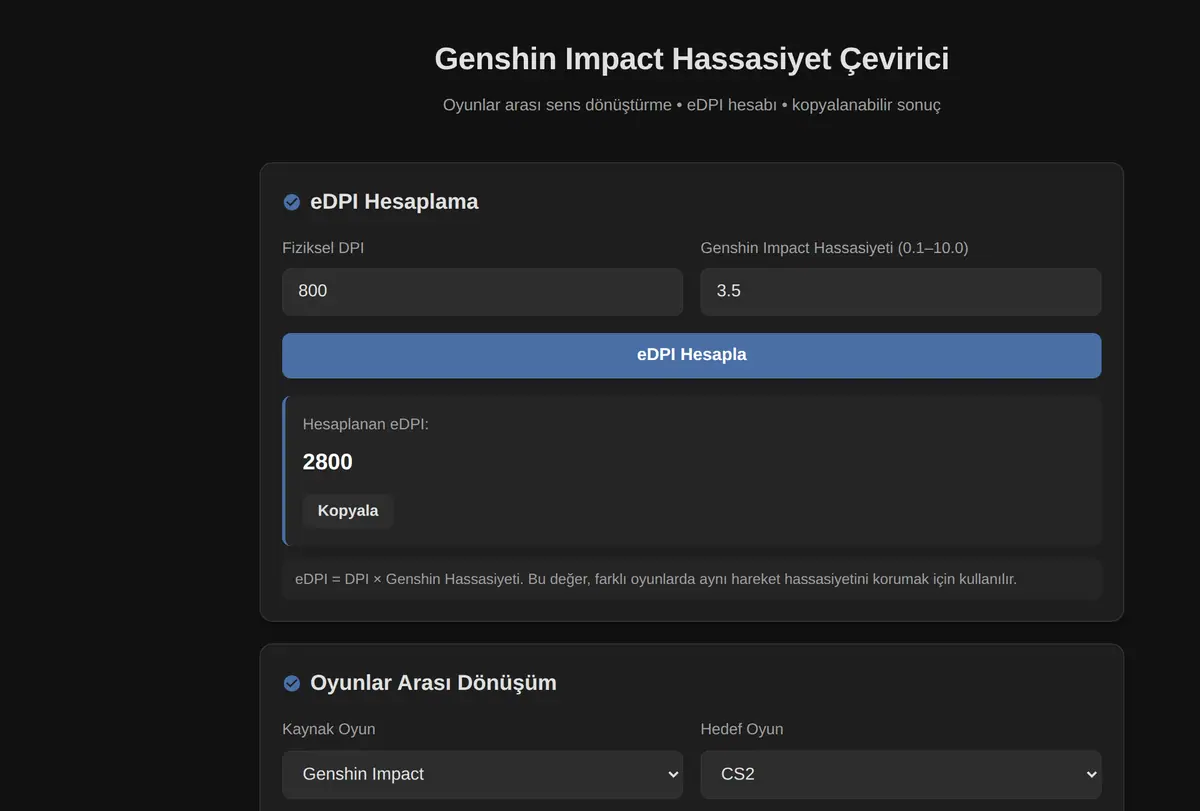 Genshin Impact Hassasiyet Çevirici ekran görüntüsü