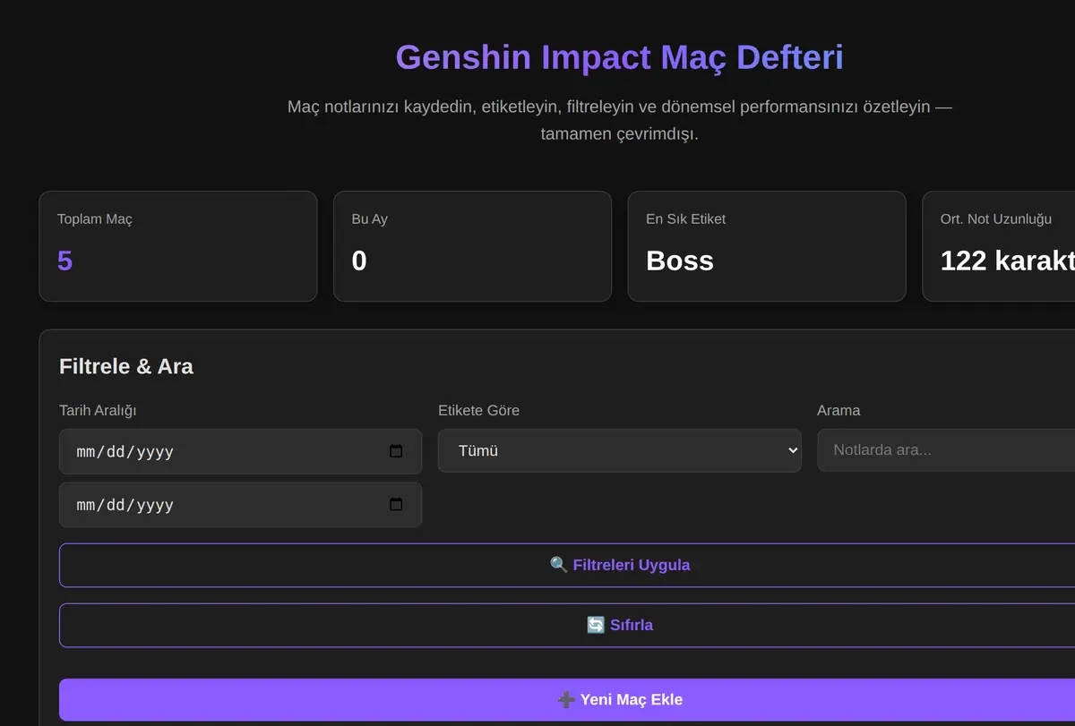 Genshin Impact Maç Defteri ekran görüntüsü