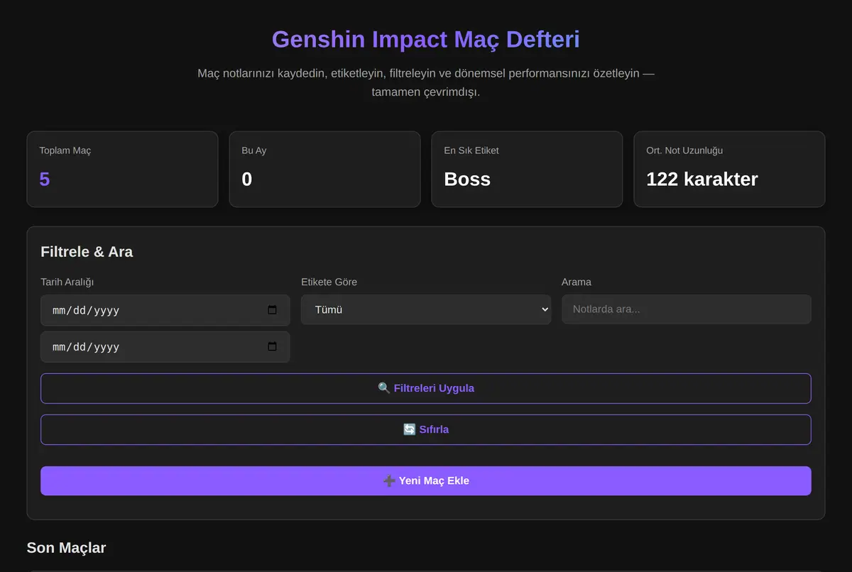 Genshin Impact Maç Defteri ekran görüntüsü 2