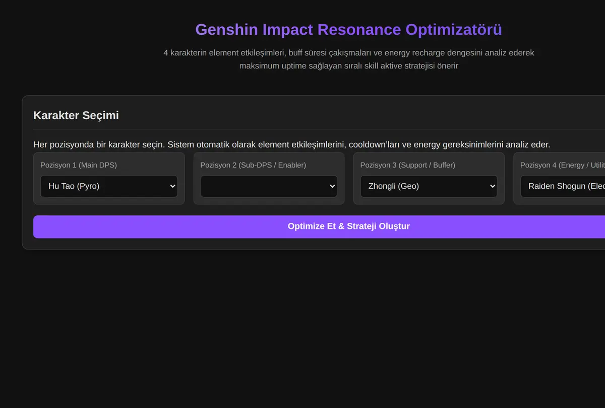 Genshin Impact Resonance Optimizatörü ekran görüntüsü