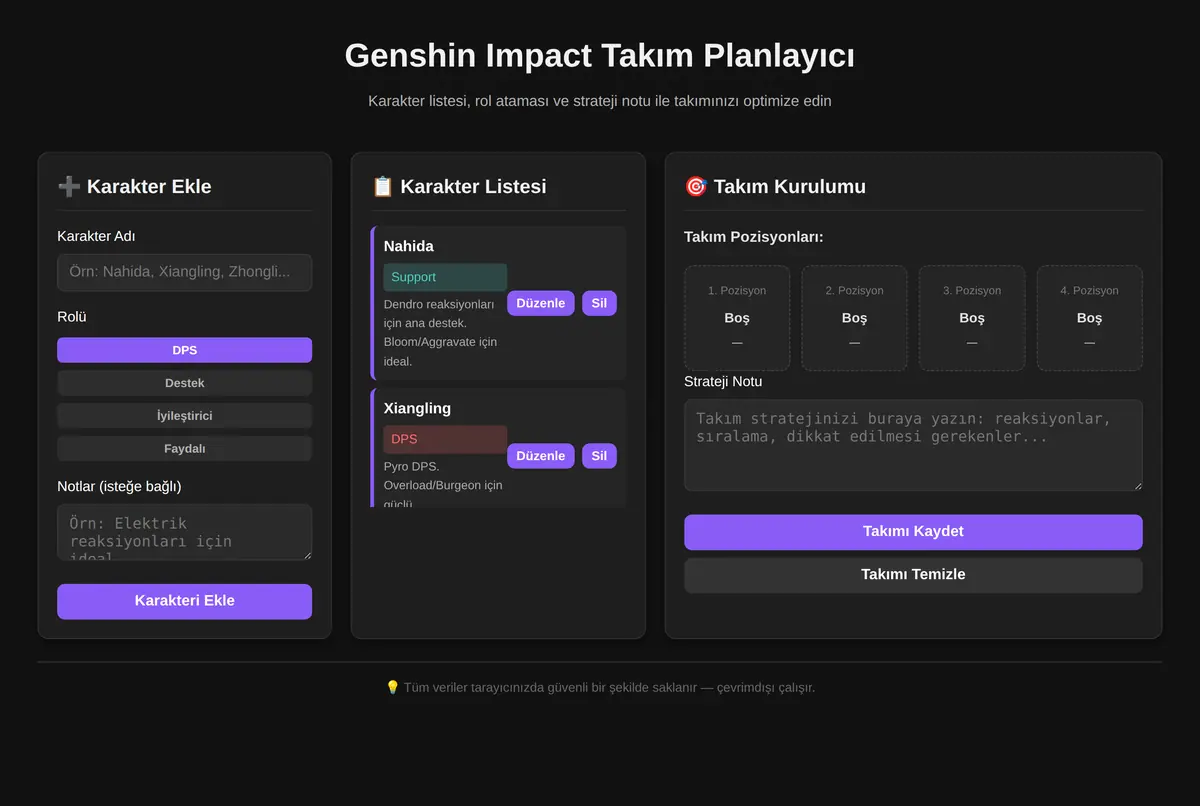 Genshin Impact Takım Planlayıcı ekran görüntüsü 3