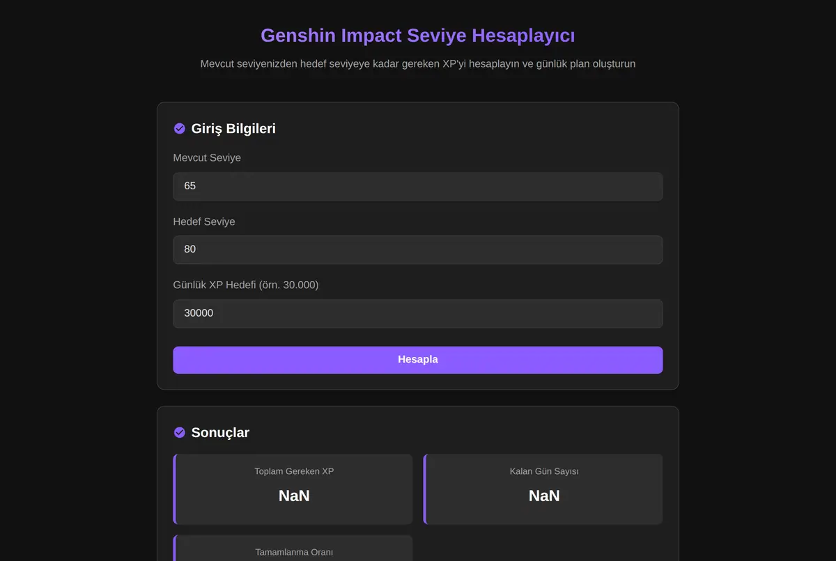 Genshin Impact Seviye Hesaplayıcı ekran görüntüsü 2
