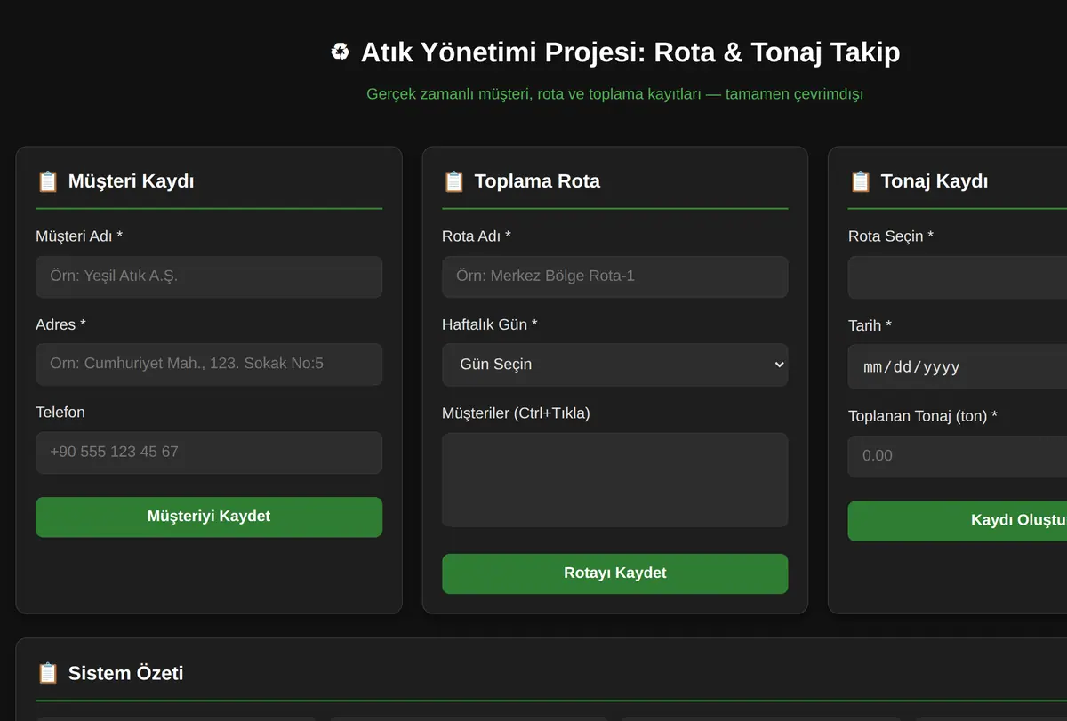Atık Yönetimi Projesi: Rota & Tonaj Takip ekran görüntüsü