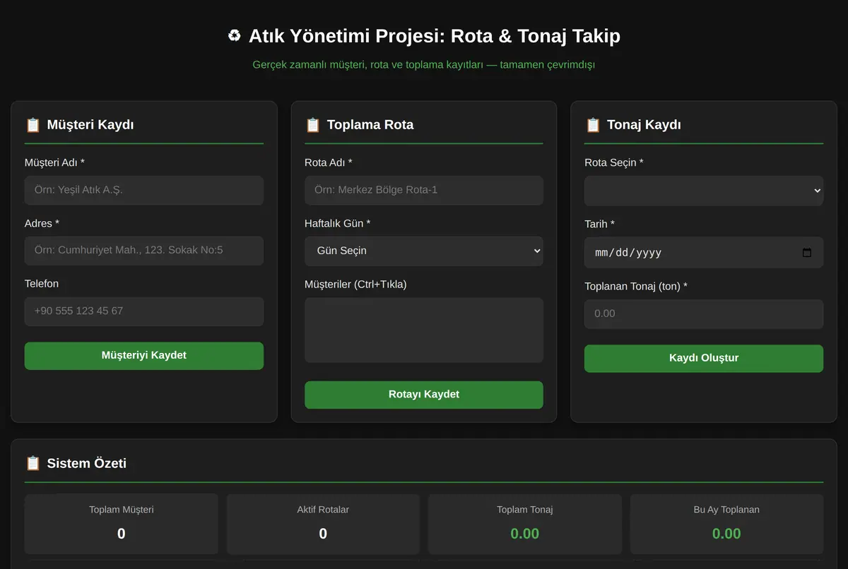 Atık Yönetimi Projesi: Rota & Tonaj Takip ekran görüntüsü 2