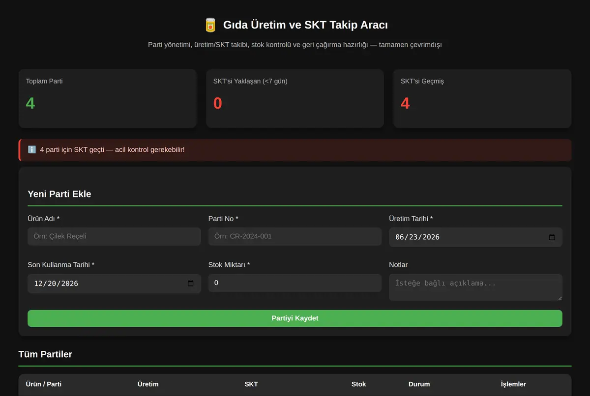 Gıda Üretim & SKT Takip Sistemi ekran görüntüsü 2