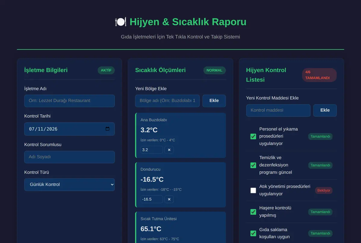Hijyen & Sıcaklık Raporu: Gıda İşletmeleri İçin ekran görüntüsü 2