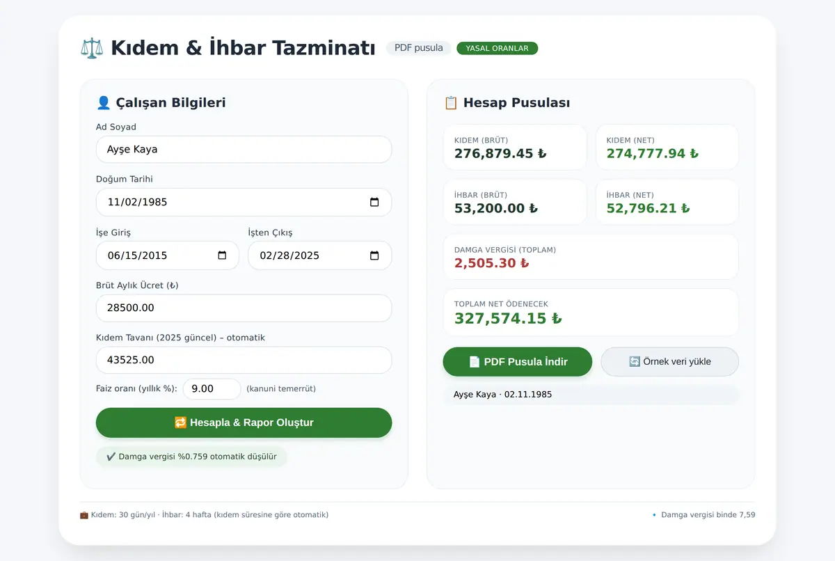 Kıdem ve İhbar Tazminatı Hesaplayıcı - PDF Pusu ekran görüntüsü 3