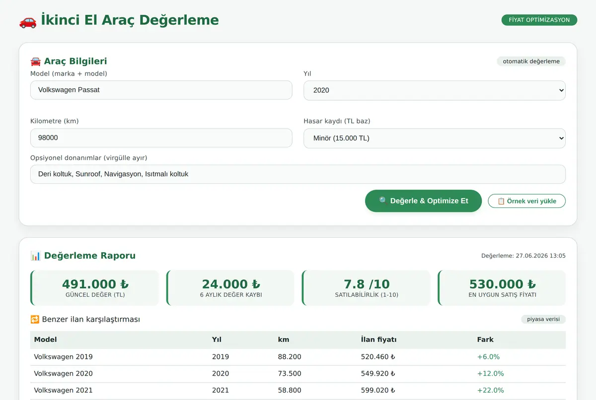İkinci El Araç Değerleme ve Fiyat Optimizasyon ekran görüntüsü 2