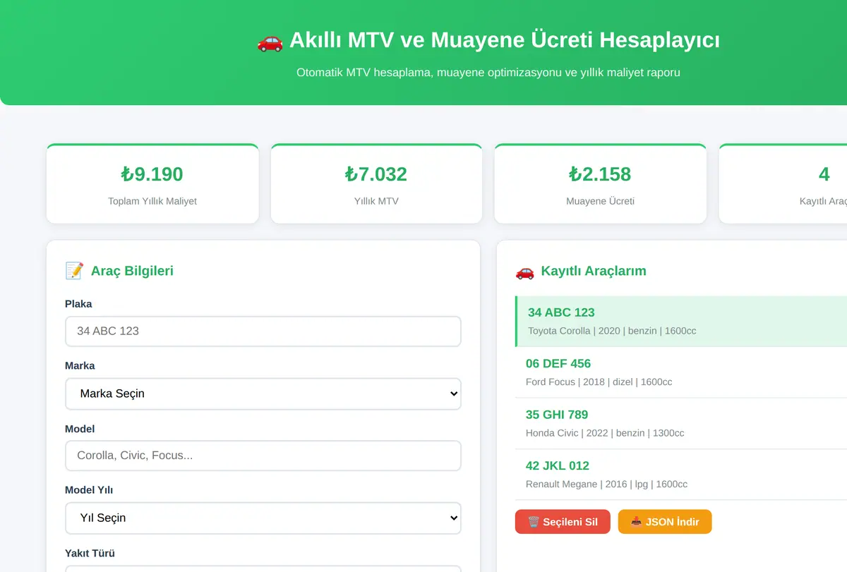 Akıllı MTV ve Muayene Ücreti Hesaplayıcı ekran görüntüsü