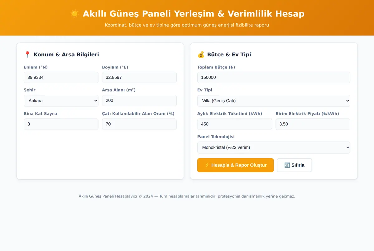 Akıllı Güneş Paneli Yerleşim & Verimlilik Hesap ekran görüntüsü 2