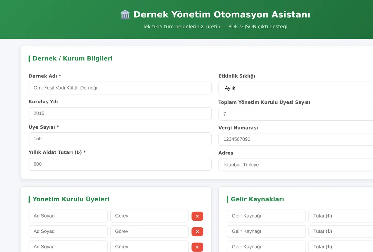 Dernek Yönetim Otomasyon Asistanı ekran görüntüsü