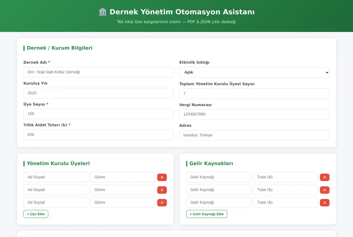 Dernek Yönetim Otomasyon Asistanı ekran görüntüsü 2