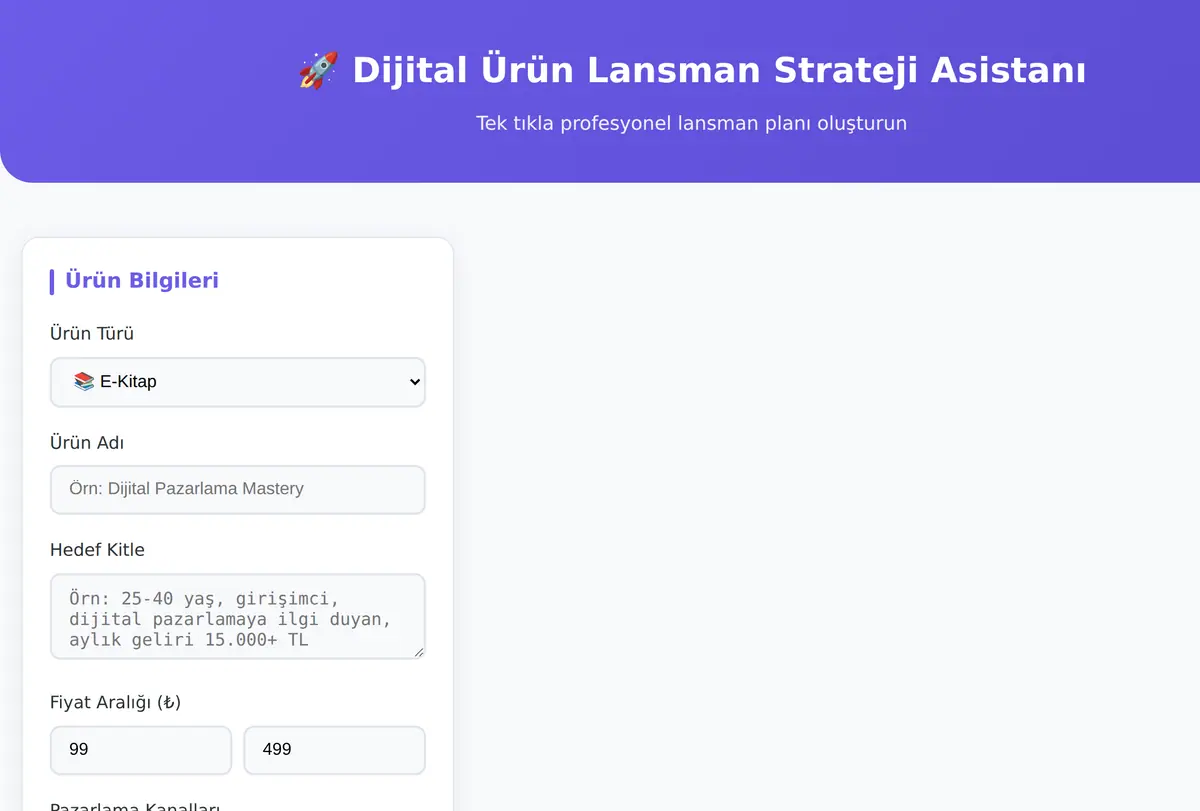 Dijital Ürün Lansman Strateji Asistanı ekran görüntüsü