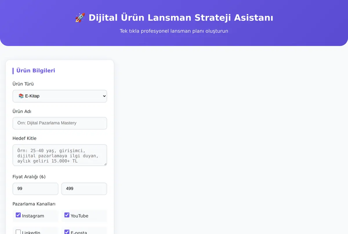 Dijital Ürün Lansman Strateji Asistanı ekran görüntüsü 2