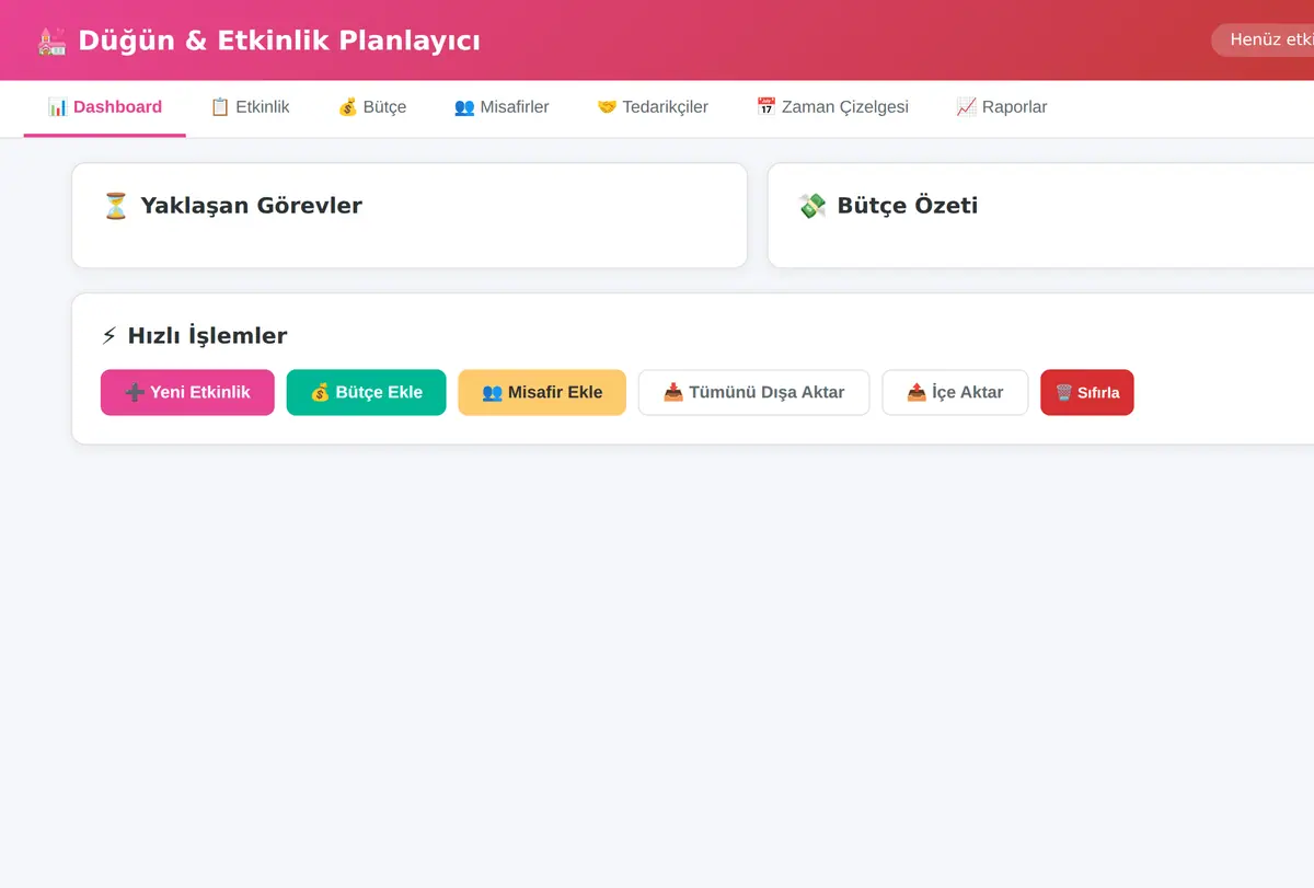 Düğün & Etkinlik Bütçe Planlayıcı Aracı ekran görüntüsü