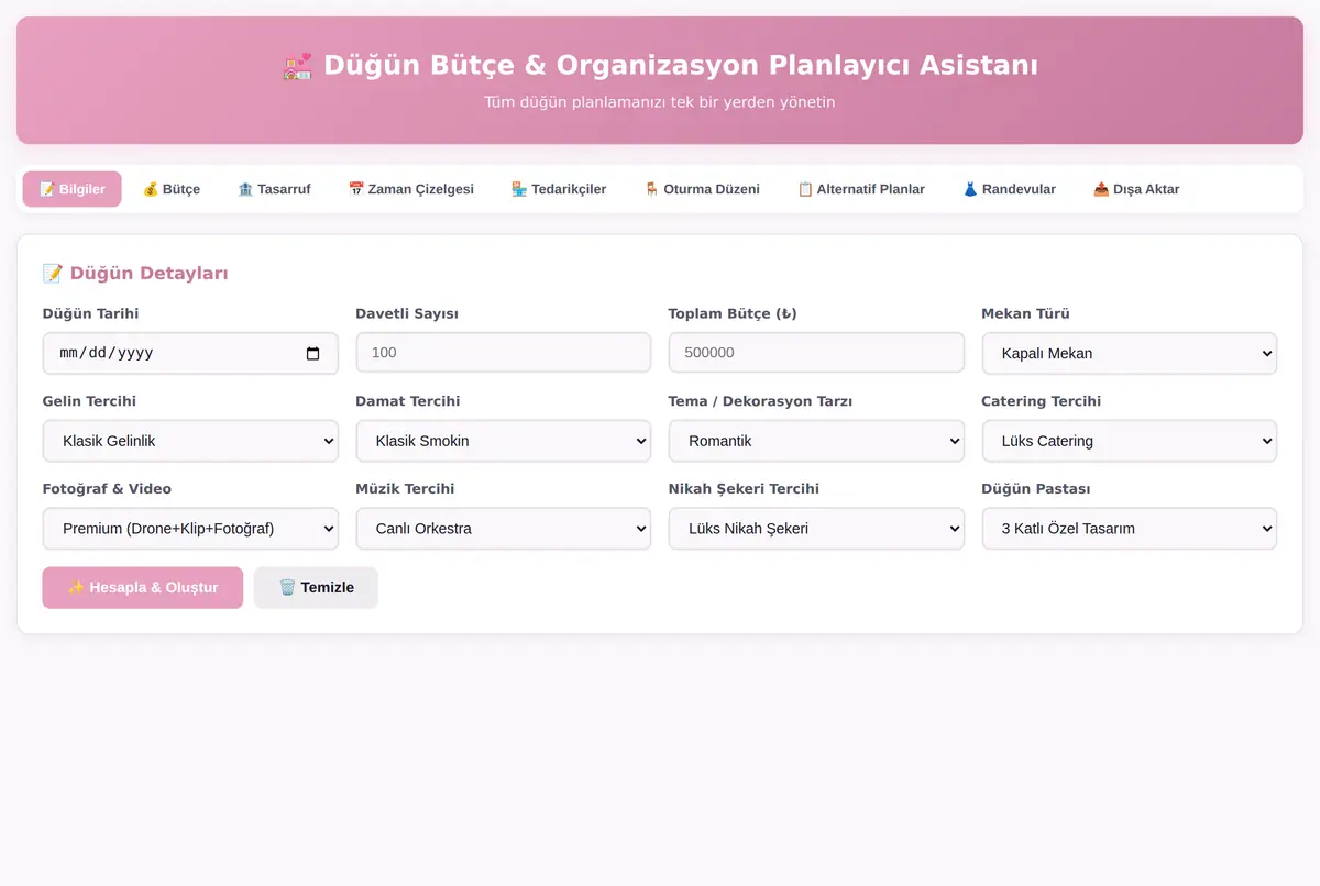 Düğün Bütçe & Organizasyon Planlayıcı Asistanı ekran görüntüsü 2