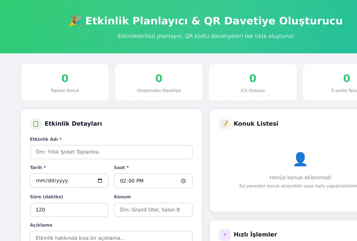 Etkinlik Planlayıcı & QR Davetiye Oluşturucu ekran görüntüsü