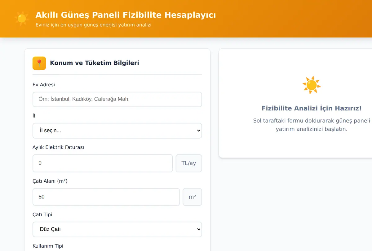 Akıllı Güneş Paneli Fizibilite Hesaplayıcı ekran görüntüsü