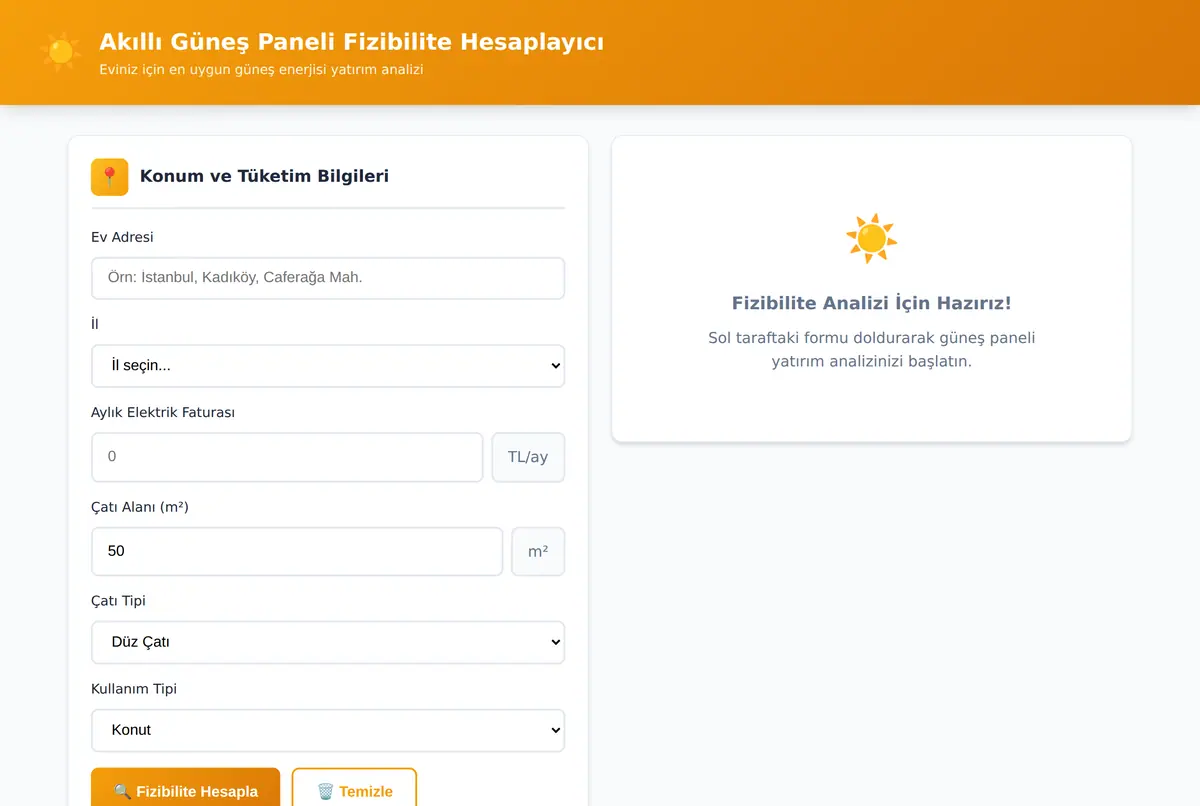 Akıllı Güneş Paneli Fizibilite Hesaplayıcı ekran görüntüsü 2