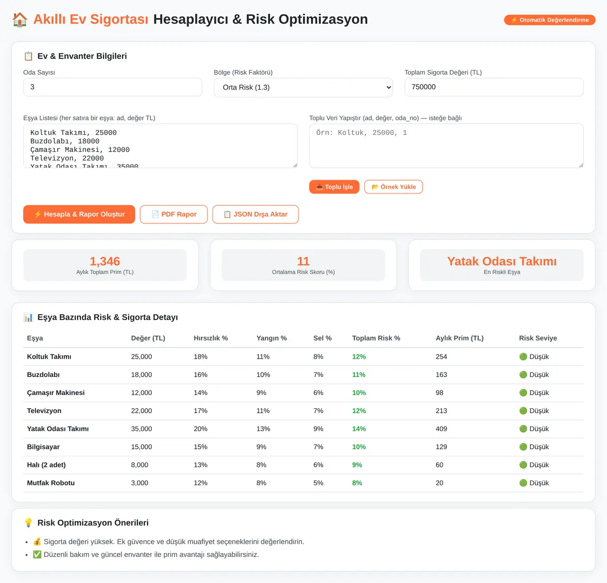 Akıllı Ev Sigortası Hesaplayıcı & Risk Optimizasyon ekran görüntüsü 3