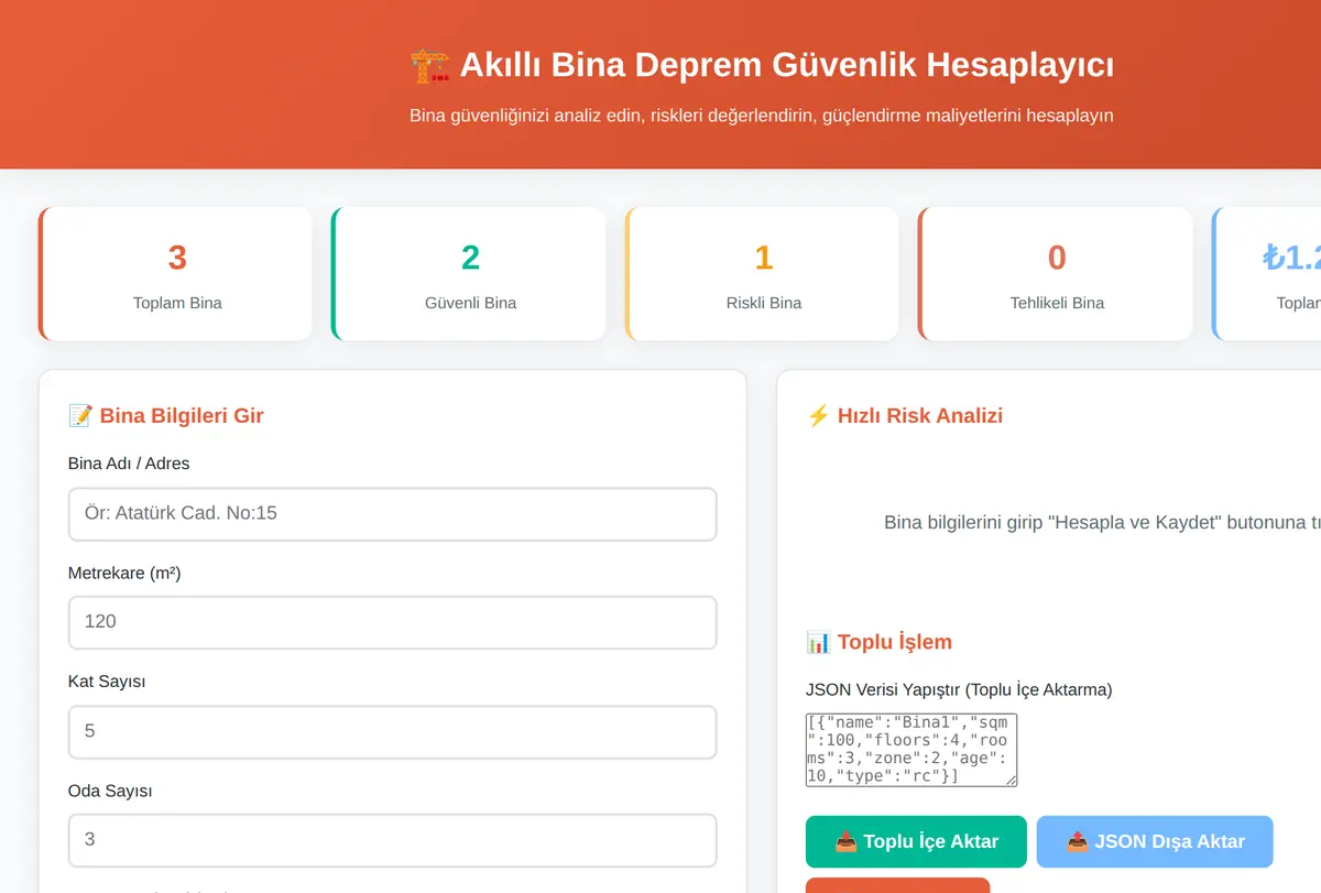 Akıllı Bina Deprem Güvenlik Hesaplayıcı ekran görüntüsü