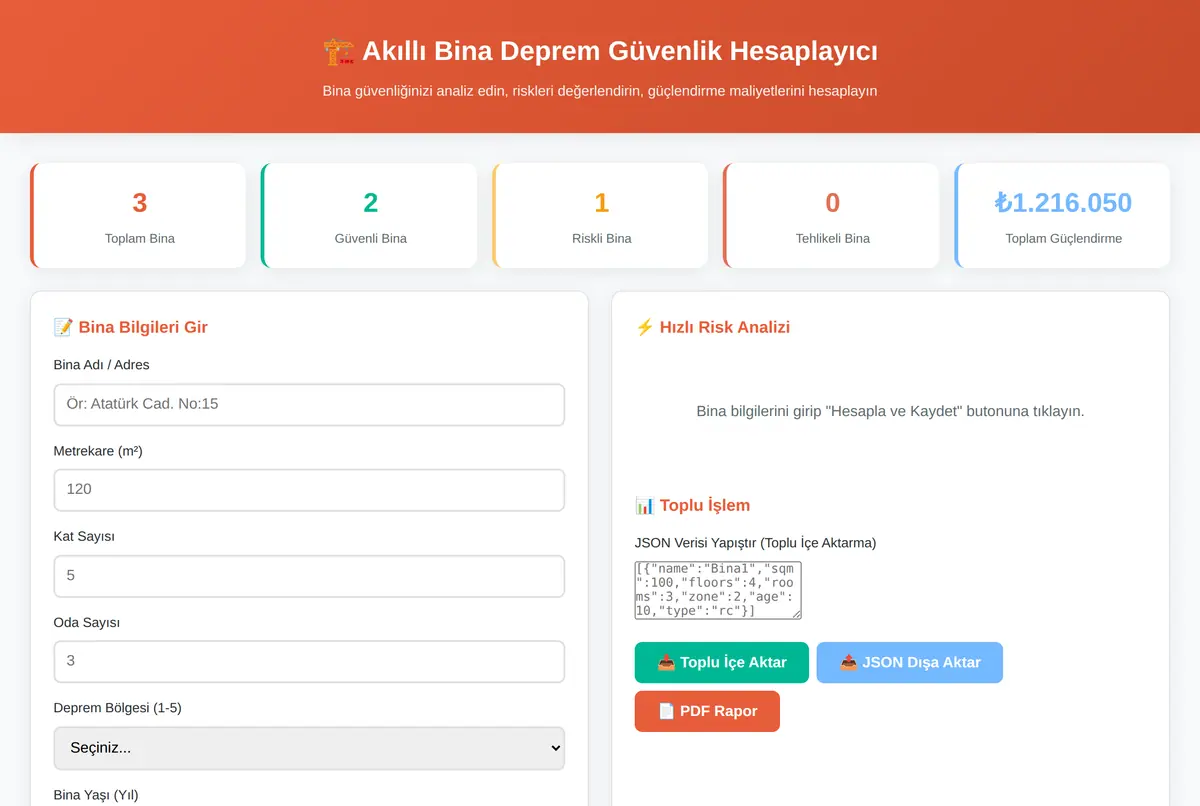 Akıllı Bina Deprem Güvenlik Hesaplayıcı ekran görüntüsü 2