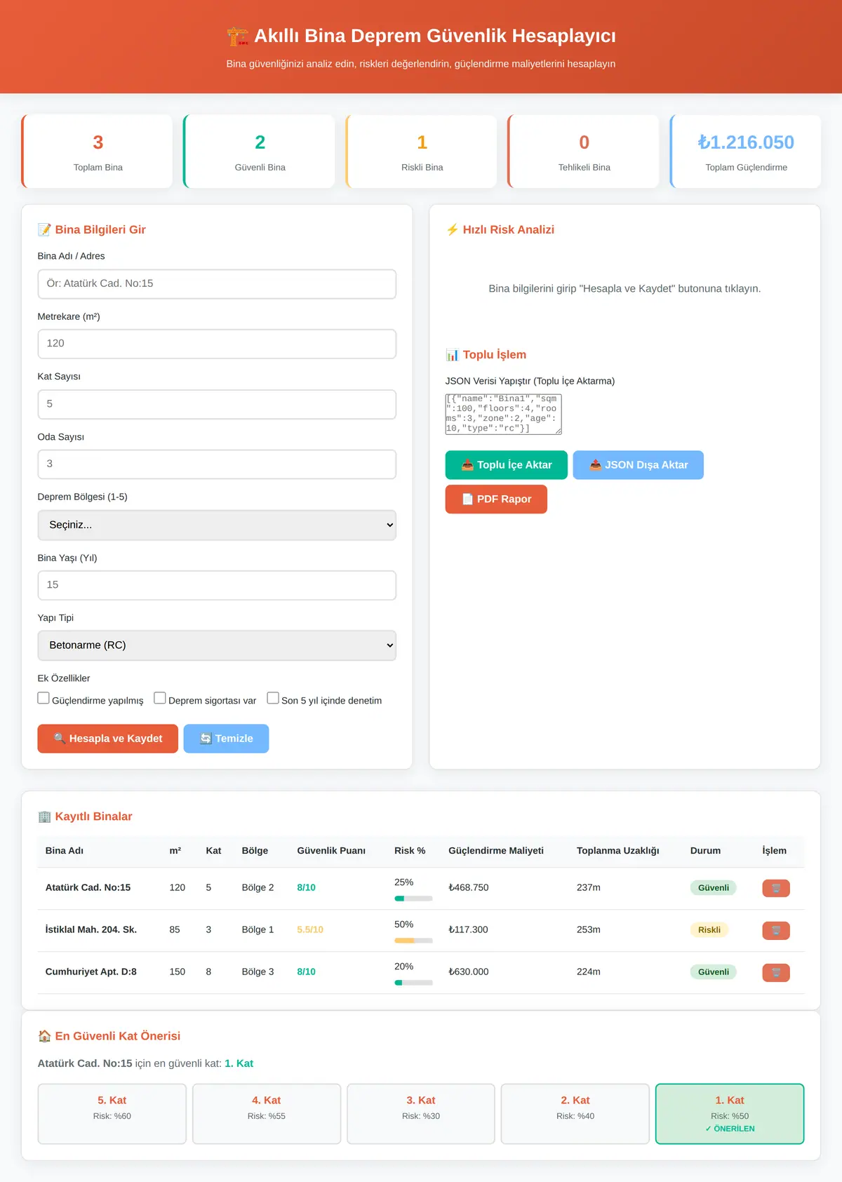 Akıllı Bina Deprem Güvenlik Hesaplayıcı ekran görüntüsü 3