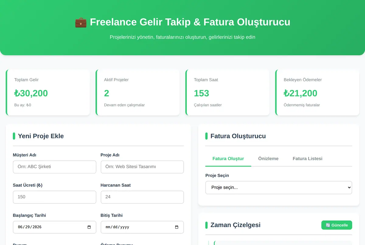 Freelance Gelir Takip & Fatura Oluşturucu ekran görüntüsü 2
