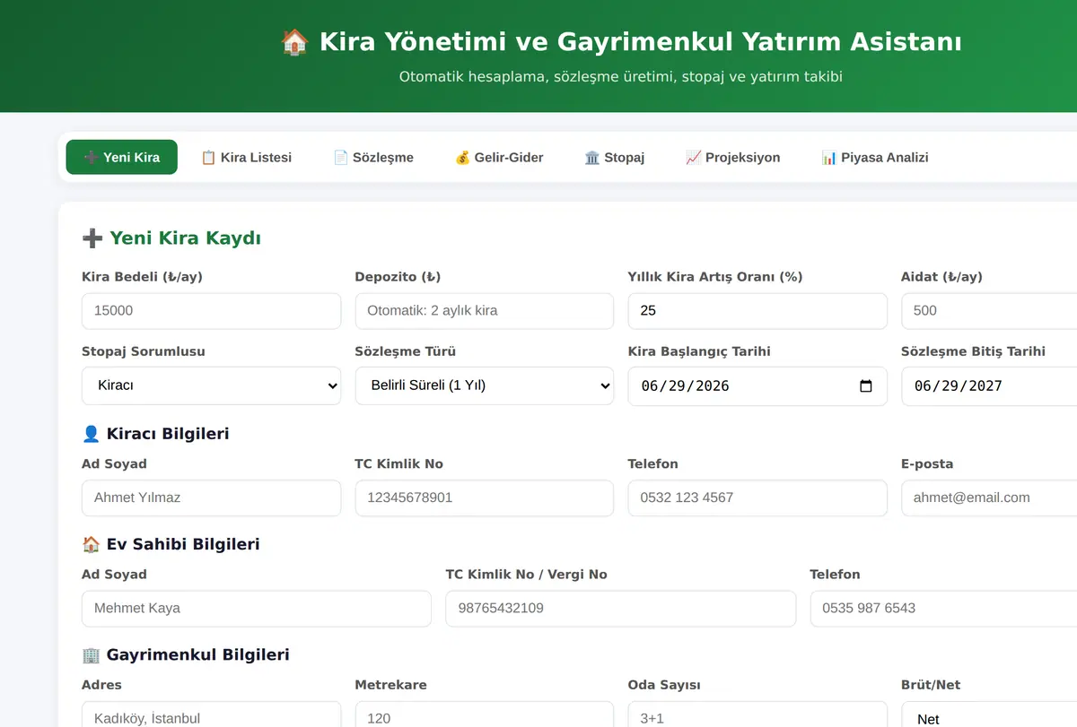 Kira Yönetimi ve Gayrimenkul Yatırım Asistanı ekran görüntüsü