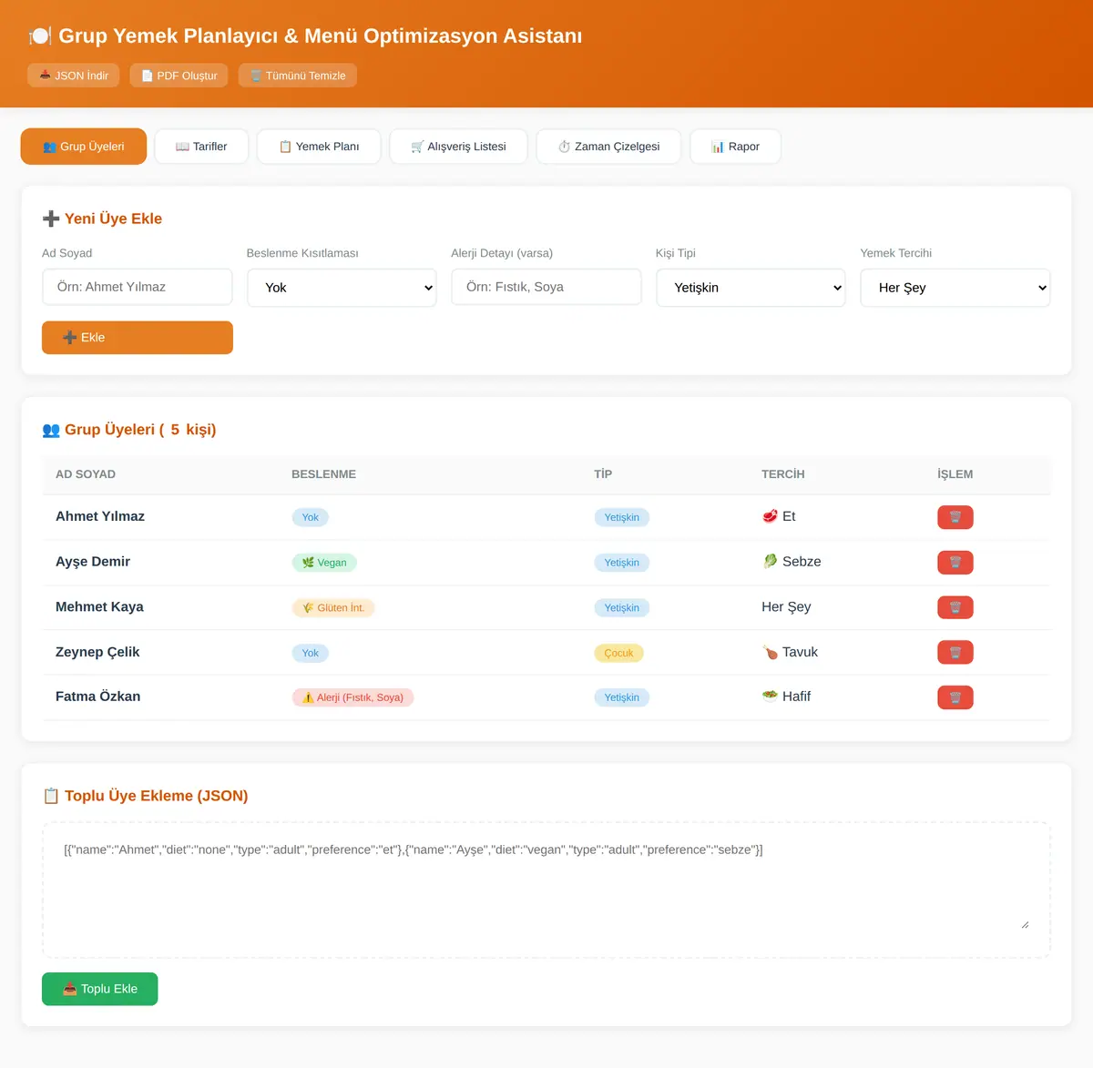 Grup Yemek Planlayıcı & Menü Optimizasyon Asistanı ekran görüntüsü 3