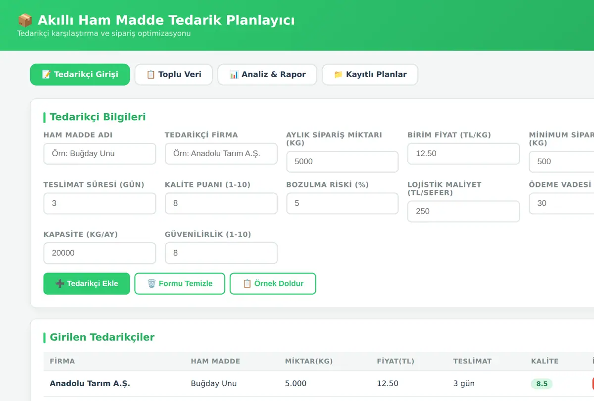 Akıllı Ham Madde Tedarik Planlayıcı ekran görüntüsü