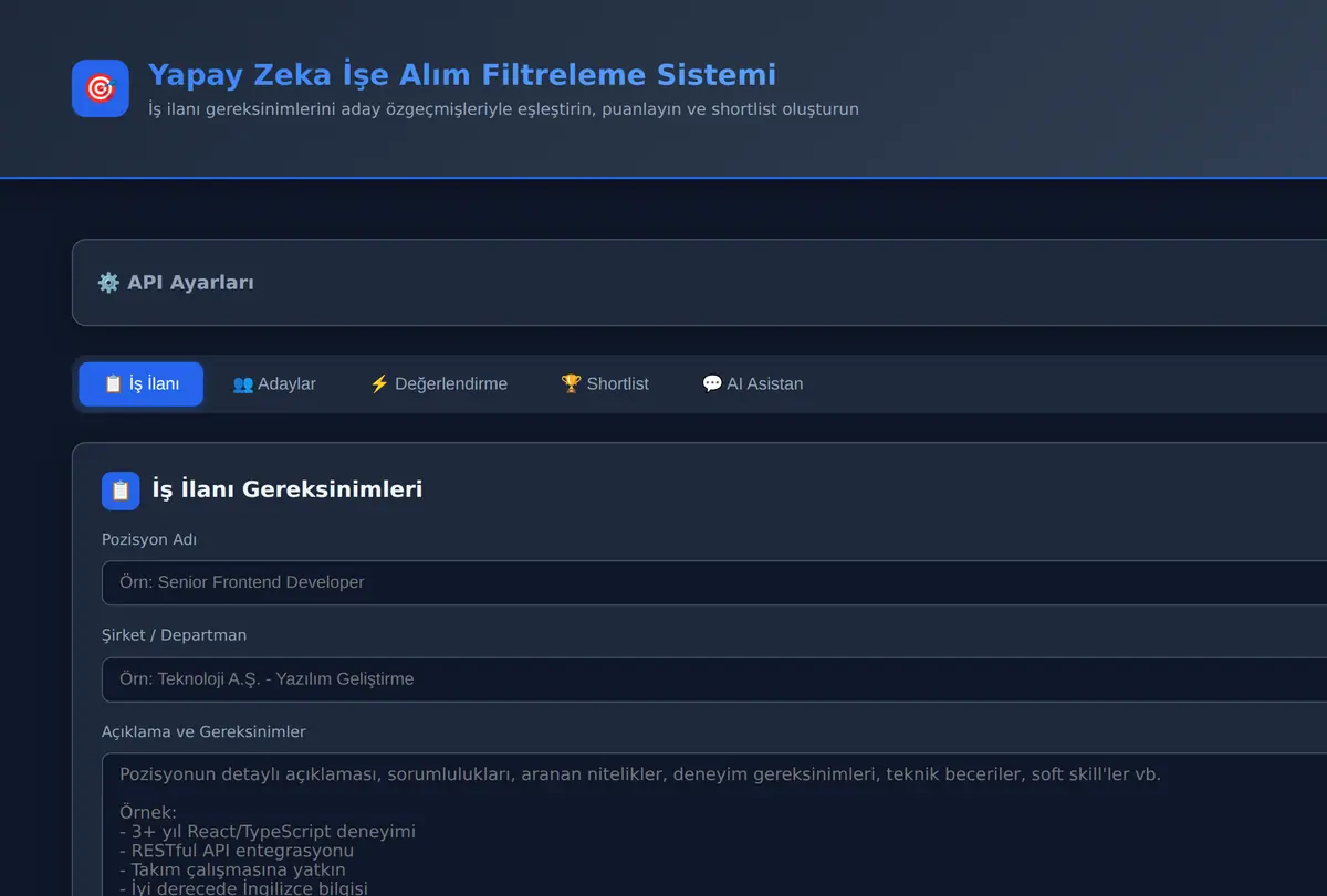 Yapay Zeka İşe Alım Filtreleme Sistemi ekran görüntüsü