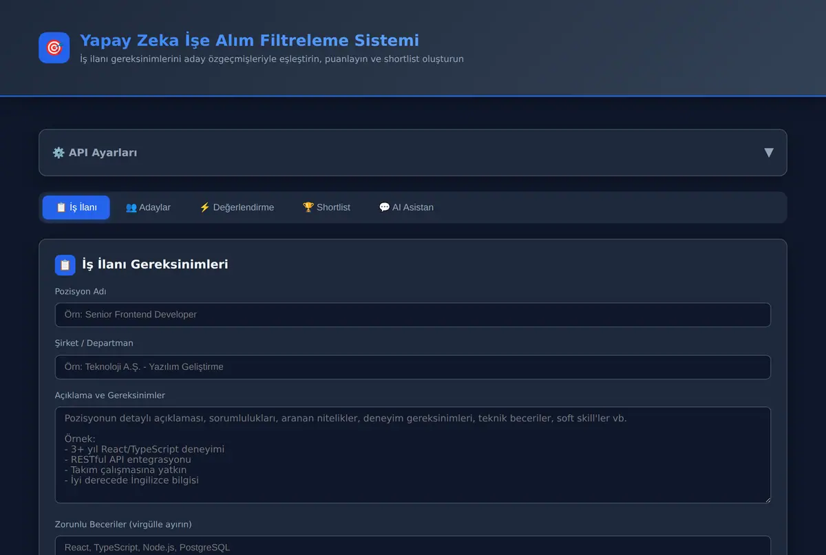 Yapay Zeka İşe Alım Filtreleme Sistemi ekran görüntüsü 2