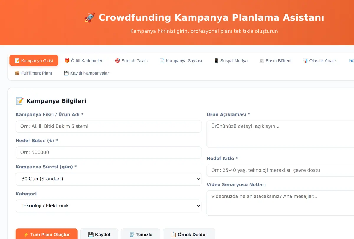 Crowdfunding Kampanya Planlama Asistanı ekran görüntüsü