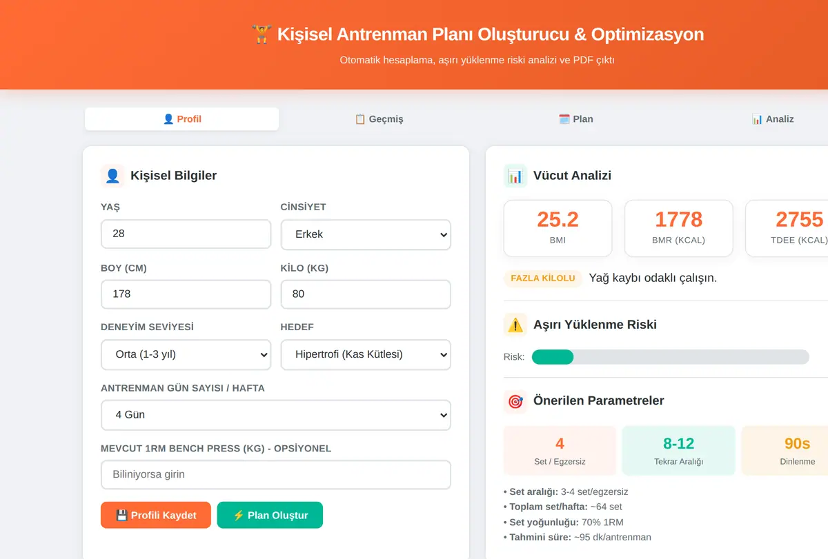 Kişisel Antrenman Planı Oluşturucu & Optimizasyon ekran görüntüsü