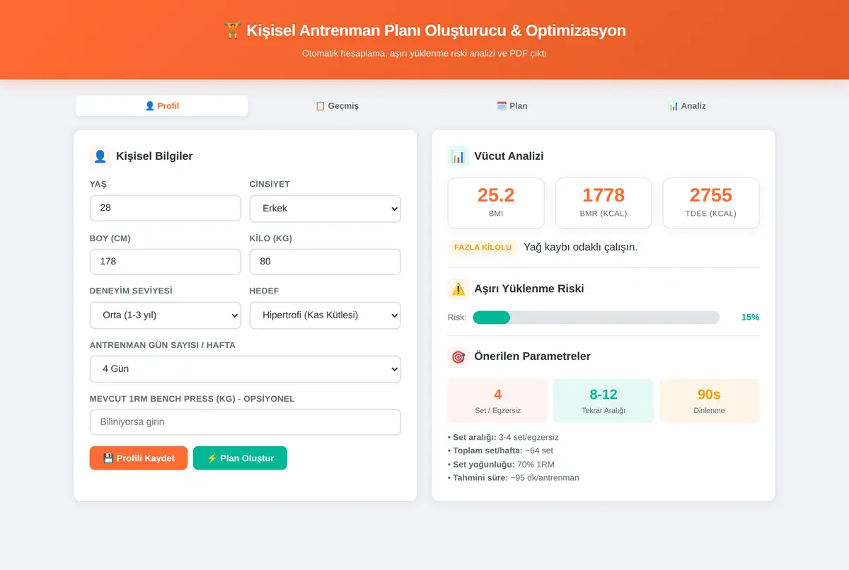 Kişisel Antrenman Planı Oluşturucu & Optimizasyon ekran görüntüsü 3