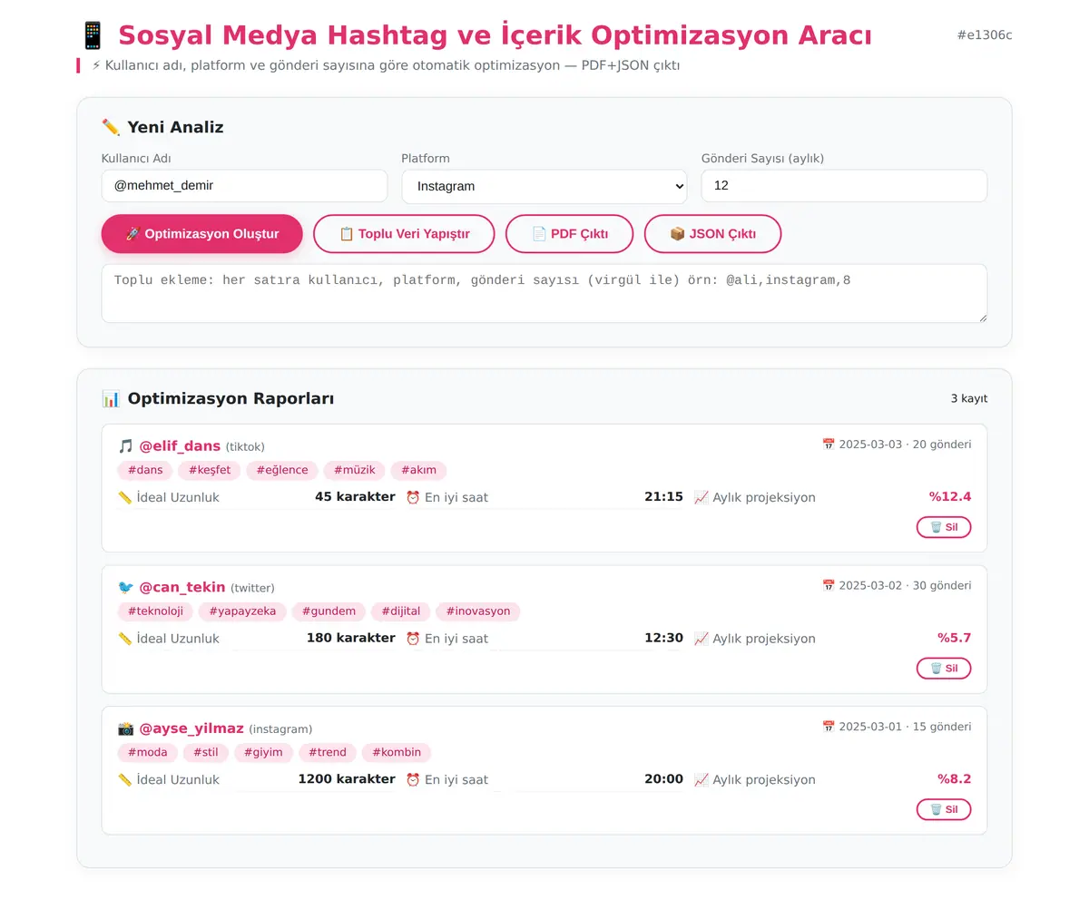 Sosyal Medya Hashtag ve İçerik Optimizasyon Aracı ekran görüntüsü 3