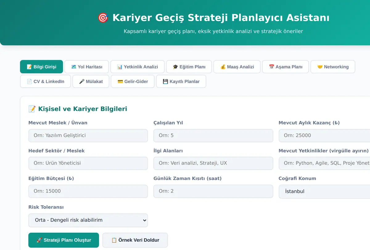 Kariyer Geçiş Strateji Planlayıcı Asistanı ekran görüntüsü