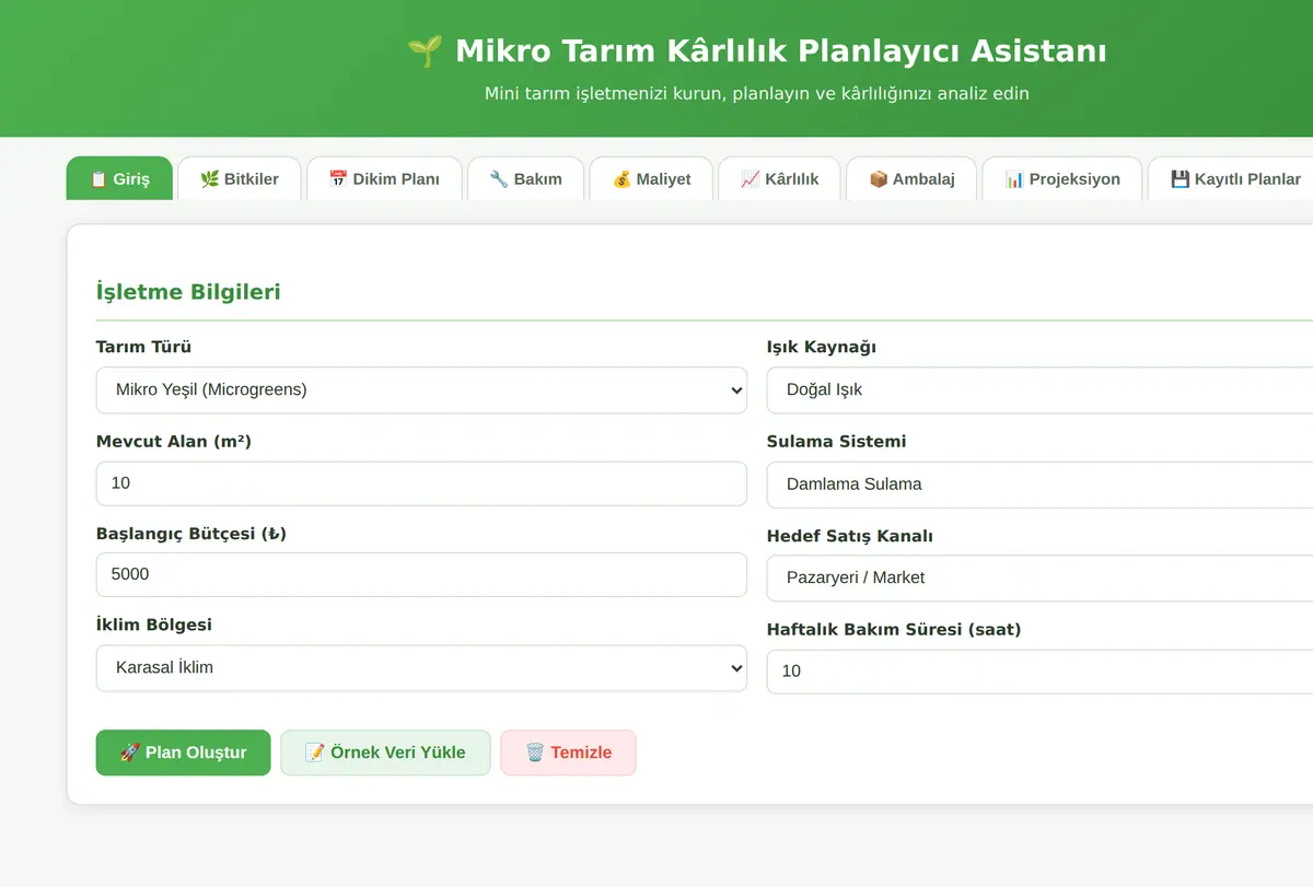 Mikro Tarım Kârlılık Planlayıcı Asistanı ekran görüntüsü