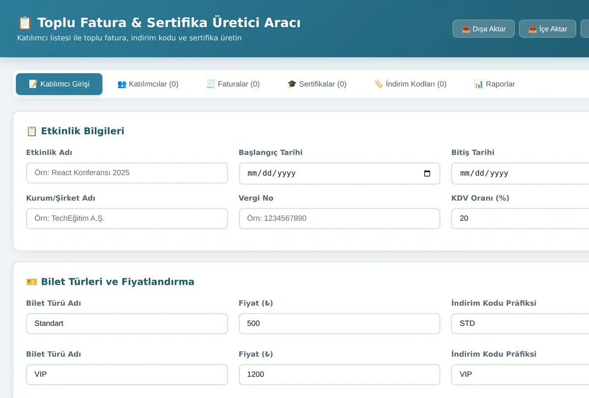 Toplu Fatura & Sertifika Üretici Aracı ekran görüntüsü