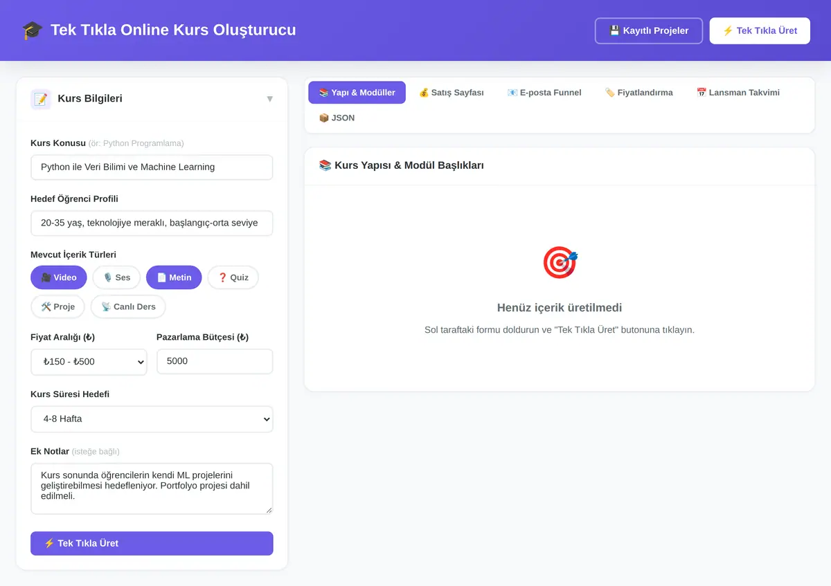 Tek Tıkla Online Kurs Oluşturucu - PDF+JSON Rehber ekran görüntüsü 3