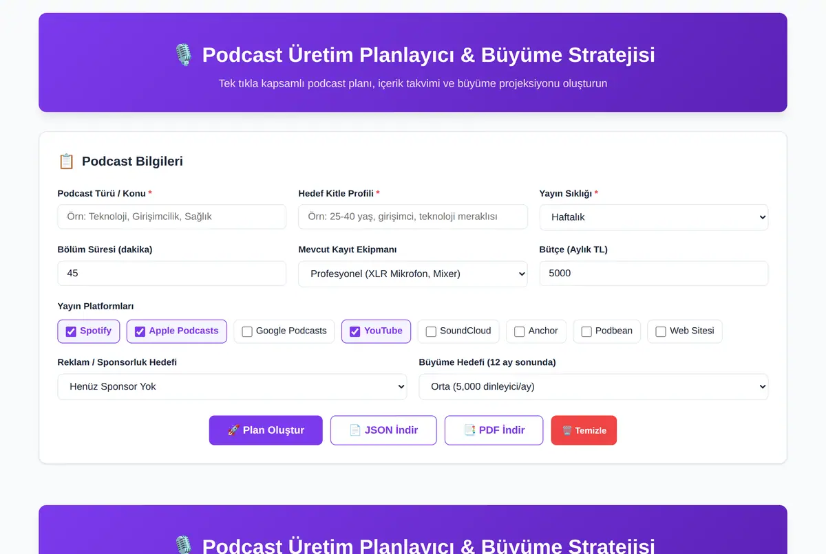 Podcast Üretim Planlayıcı & Büyüme Stratejisi ekran görüntüsü 2