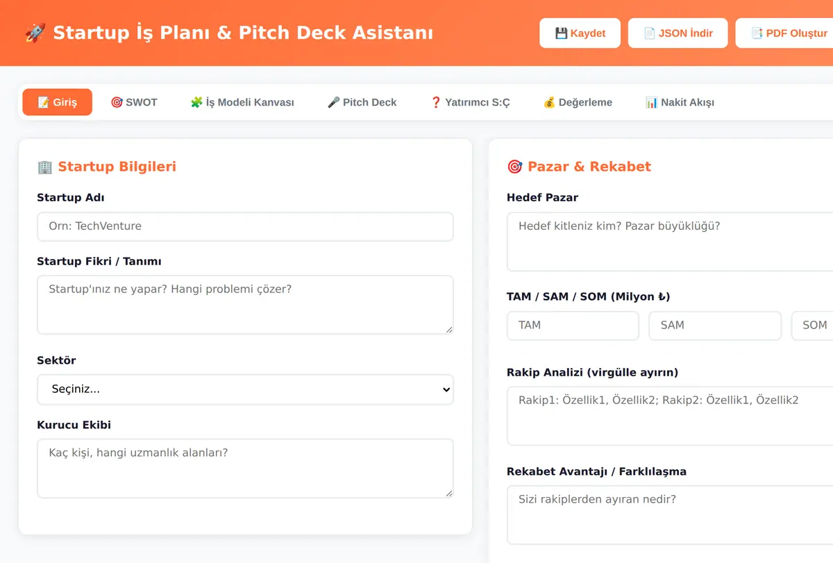 Startup İş Planı & Pitch Deck Asistanı ekran görüntüsü