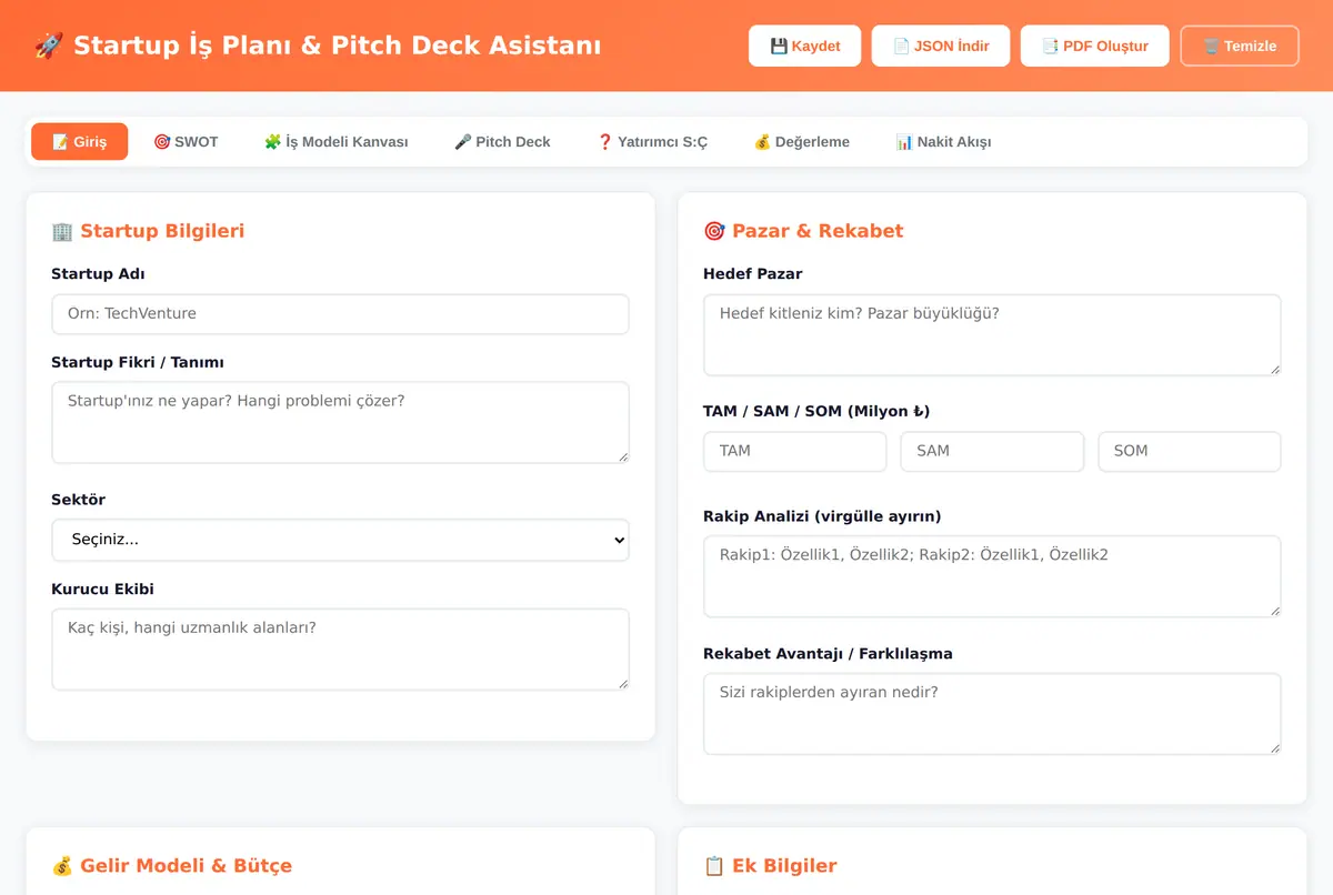Startup İş Planı & Pitch Deck Asistanı ekran görüntüsü 2
